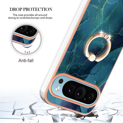 For Google Pixel 9 Pro XL Electroplating Marble Dual-side IMD Phone Case with Ring(Green 017) - Google Cases by PMC Jewellery | Online Shopping South Africa | PMC Jewellery | Buy Now Pay Later Mobicred