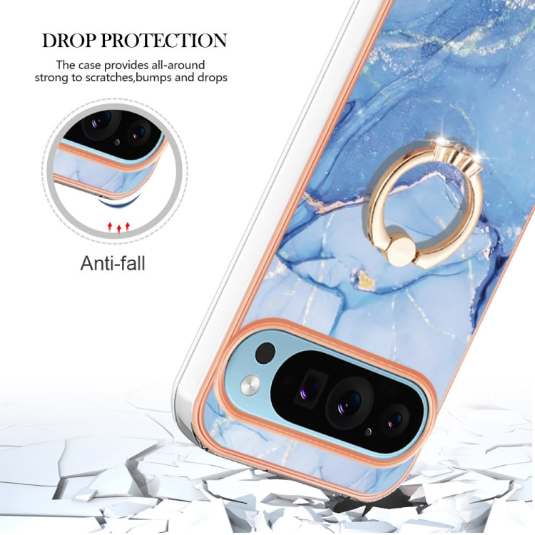 For Google Pixel 9 Pro XL Electroplating Marble Dual-side IMD Phone Case with Ring(Blue 018) - Google Cases by PMC Jewellery | Online Shopping South Africa | PMC Jewellery | Buy Now Pay Later Mobicred