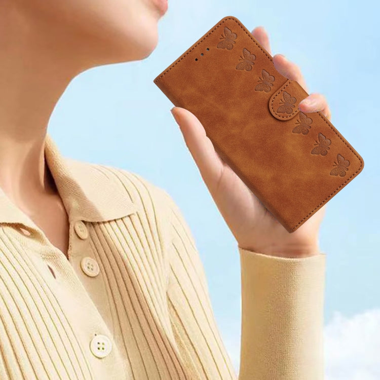 For iPhone 16 Seven Butterflies Embossed Leather Phone Case(Brown) - iPhone 16 Cases by PMC TechLife | Online Shopping South Africa | PMC TechLife | Buy Now Pay Later Mobicred
