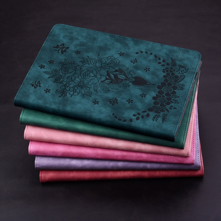 For Huawei MatePad T 10s / Enjoy Tablet 2 Butterfly Rose Embossed Leather Tablet Case(Green) - Huawei Cases by PMC TechLife | Online Shopping South Africa | PMC TechLife | Buy Now Pay Later Mobicred