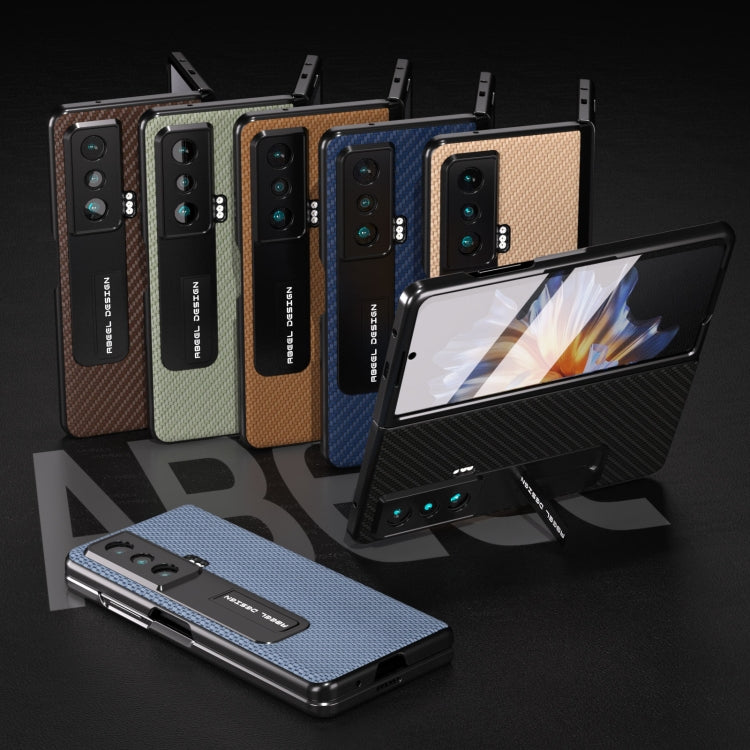 For Honor Magic Vs Carbon Fiber Texture Integrated Protective Phone Case with Holder(Brown) - Honor Cases by PMC TechLife | Online Shopping South Africa | PMC TechLife | Buy Now Pay Later Mobicred