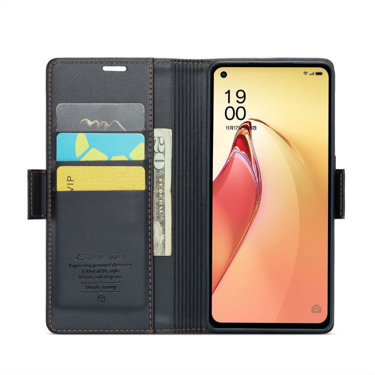 For OPPO Reno8 Pro 5G Global CaseMe 023 Butterfly Buckle Litchi Texture RFID Anti-theft Leather Phone Case(Black) - OPPO Cases by CaseMe | Online Shopping South Africa | PMC Jewellery | Buy Now Pay Later Mobicred