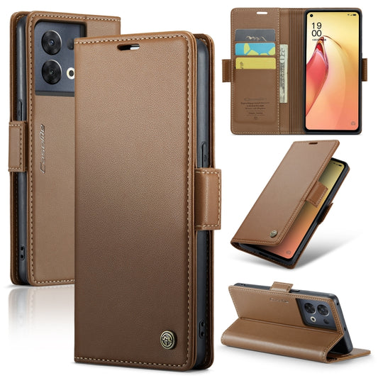 For OPPO Reno8 Pro 5G Global CaseMe 023 Butterfly Buckle Litchi Texture RFID Anti-theft Leather Phone Case(Brown) - OPPO Cases by CaseMe | Online Shopping South Africa | PMC Jewellery | Buy Now Pay Later Mobicred