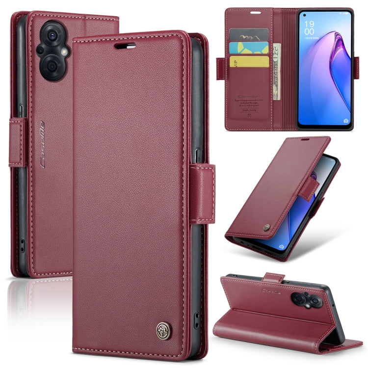 For OPPO Reno7 Z Global/Reno7 Lite Global CaseMe 023 Butterfly Buckle Litchi Texture RFID Anti-theft Leather Phone Case(Wine Red) - OPPO Cases by CaseMe | Online Shopping South Africa | PMC Jewellery | Buy Now Pay Later Mobicred