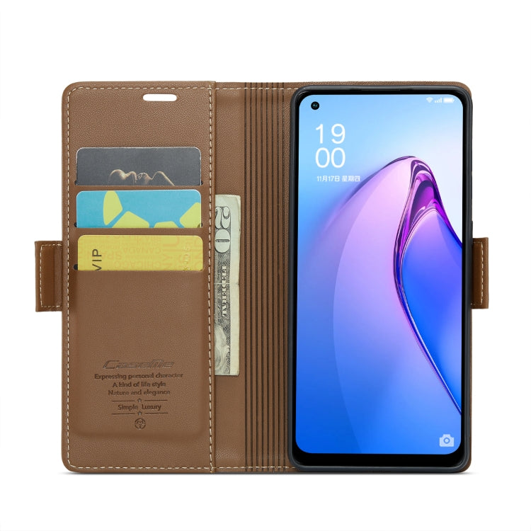 For OPPO Reno8 Lite Global CaseMe 023 Butterfly Buckle Litchi Texture RFID Anti-theft Leather Phone Case(Brown) - OPPO Cases by CaseMe | Online Shopping South Africa | PMC Jewellery | Buy Now Pay Later Mobicred