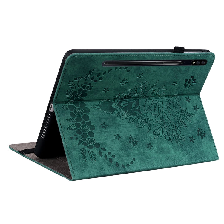 For Samsung Galaxy Tab S9 Butterfly Rose Embossed Leather Tablet Case(Green) - Galaxy Tab S9 Cases by PMC Jewellery | Online Shopping South Africa | PMC Jewellery | Buy Now Pay Later Mobicred