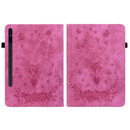 For Samsung Galaxy Tab S9+ Butterfly Rose Embossed Leather Tablet Case(Rose Red) - Galaxy Tab S9+ Cases by PMC Jewellery | Online Shopping South Africa | PMC Jewellery | Buy Now Pay Later Mobicred