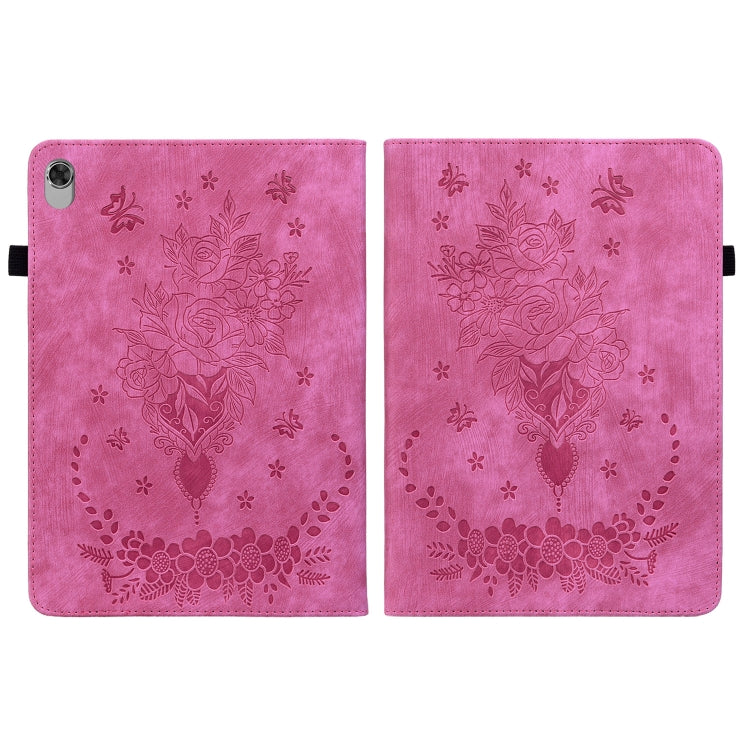 For Lenovo M10 Plus Butterfly Rose Embossed Leather Tablet Case(Rose Red) - Lenovo by PMC TechLife | Online Shopping South Africa | PMC TechLife | Buy Now Pay Later Mobicred