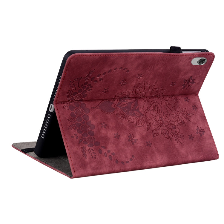 For Lenovo M10 Plus Butterfly Rose Embossed Leather Tablet Case(Red) - Lenovo by PMC TechLife | Online Shopping South Africa | PMC TechLife | Buy Now Pay Later Mobicred