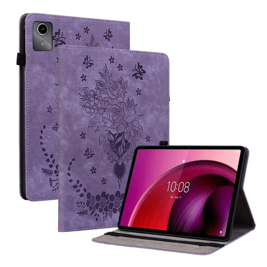 For Lenovo Tab M11/Xiaoxin Pad 11 2024 Butterfly Rose Embossed Leather Tablet Case(Purple) - Lenovo by PMC Jewellery | Online Shopping South Africa | PMC Jewellery | Buy Now Pay Later Mobicred