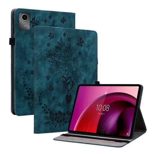 For Lenovo Tab M11/Xiaoxin Pad 11 2024 Butterfly Rose Embossed Leather Tablet Case(Dark Blue) - Lenovo by PMC Jewellery | Online Shopping South Africa | PMC Jewellery | Buy Now Pay Later Mobicred