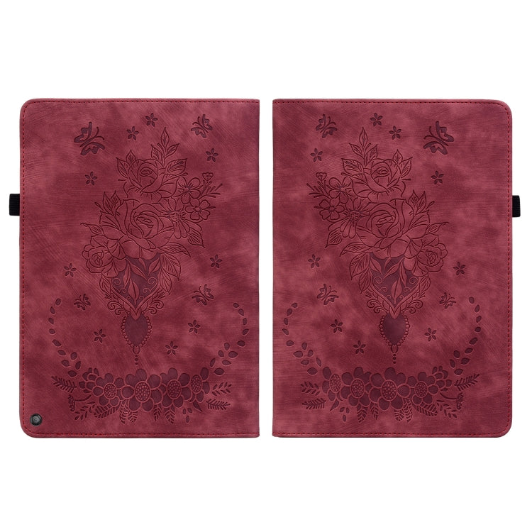 For Amazon Kindle Fire HD10 2021 Butterfly Rose Embossed Leather Smart Tablet Case(Red) - Amazon by PMC TechLife | Online Shopping South Africa | PMC TechLife | Buy Now Pay Later Mobicred