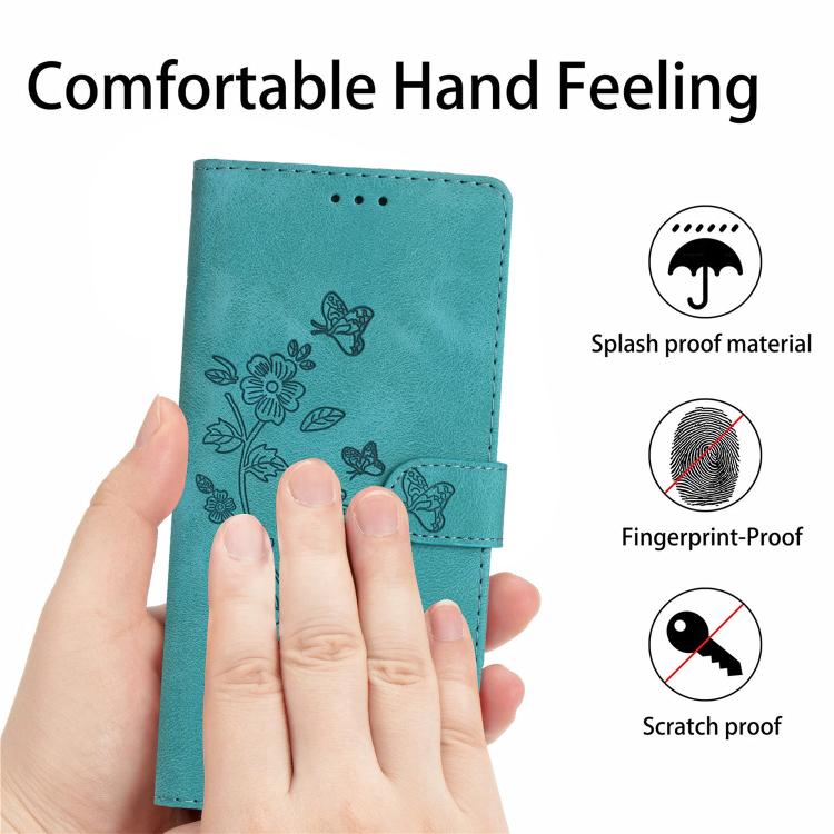 For iPhone 16e Flower Butterfly Embossing Pattern Leather Phone Case(Sky Blue) - iPhone 16e Cases by PMC TechLife | Online Shopping South Africa | PMC TechLife | Buy Now Pay Later Mobicred
