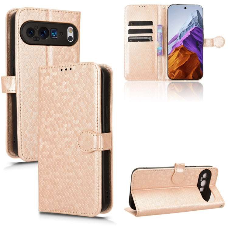 For Google Pixel 9 Pro Honeycomb Dot Texture Leather Phone Case(Gold) - Google Cases by PMC Jewellery | Online Shopping South Africa | PMC Jewellery | Buy Now Pay Later Mobicred