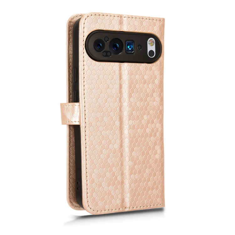 For Google Pixel 9 Pro XL Honeycomb Dot Texture Leather Phone Case(Gold) - Google Cases by PMC Jewellery | Online Shopping South Africa | PMC Jewellery | Buy Now Pay Later Mobicred