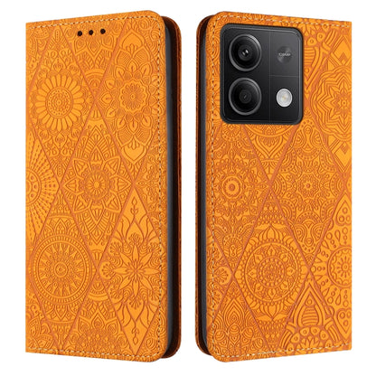 For Xiaomi Redmi Note 13 5G Ethnic Embossed Adsorption Leather Phone Case(Yellow) - Note 13 Cases by PMC Jewellery | Online Shopping South Africa | PMC Jewellery | Buy Now Pay Later Mobicred