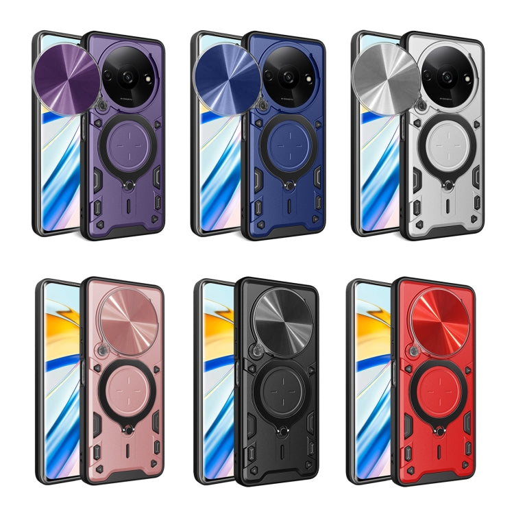 For Xiaomi Redmi A3 CD Texture Sliding Camshield Magnetic Holder Phone Case(Silver) - Xiaomi Cases by PMC TechLife | Online Shopping South Africa | PMC TechLife | Buy Now Pay Later Mobicred