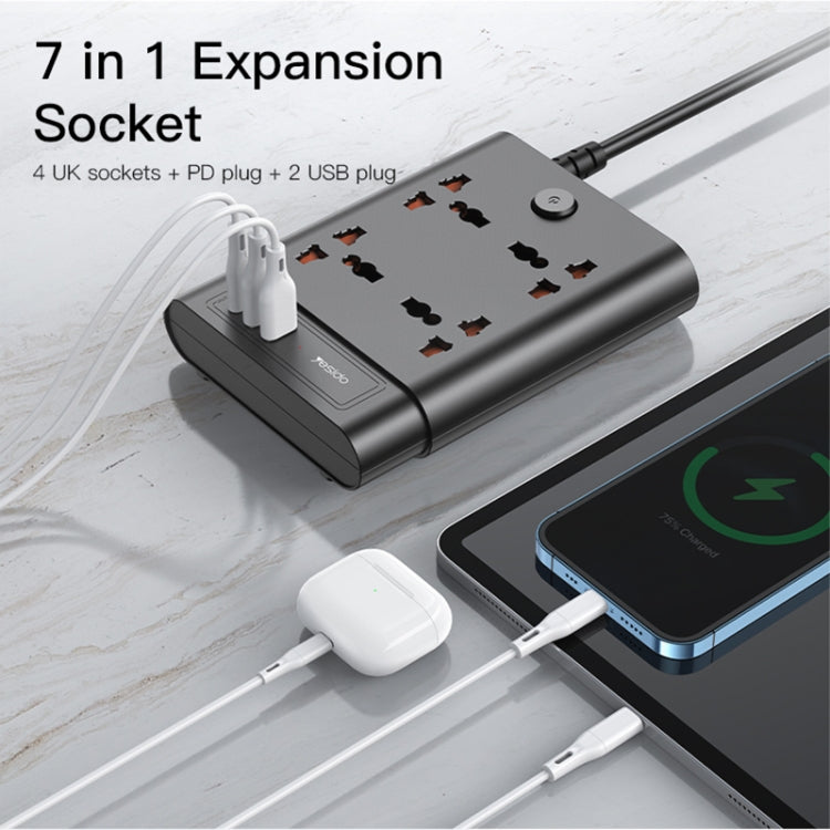 Yesido MC-11 4 Plugs + PD 20W+2 QC3.0 Ports 2650W Multi-functional High Power Socket(EU Plug) - Extension Socket by Yesido | Online Shopping South Africa | PMC Jewellery | Buy Now Pay Later Mobicred