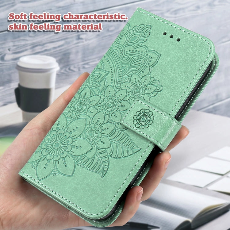 For Xiaomi Redmi K70E 7-petal Flowers Embossing Leather Phone Case(Green) - K70E Cases by PMC Jewellery | Online Shopping South Africa | PMC Jewellery | Buy Now Pay Later Mobicred