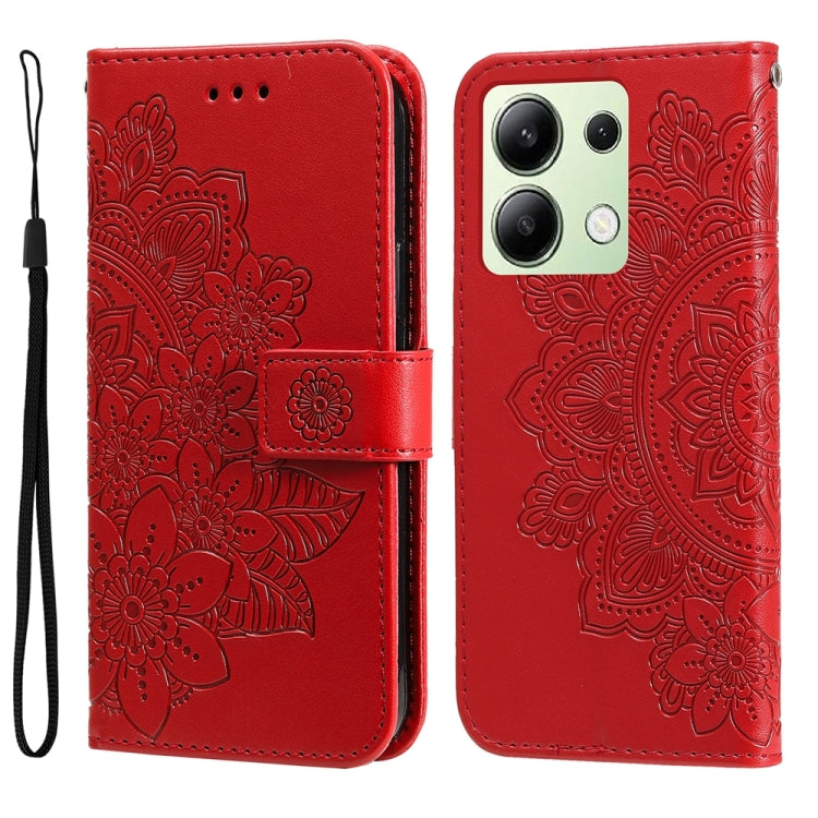 For Xiaomi Redmi Note13 4G 7-petal Flowers Embossing Leather Phone Case(Red) - Note 13 Cases by PMC Jewellery | Online Shopping South Africa | PMC Jewellery | Buy Now Pay Later Mobicred