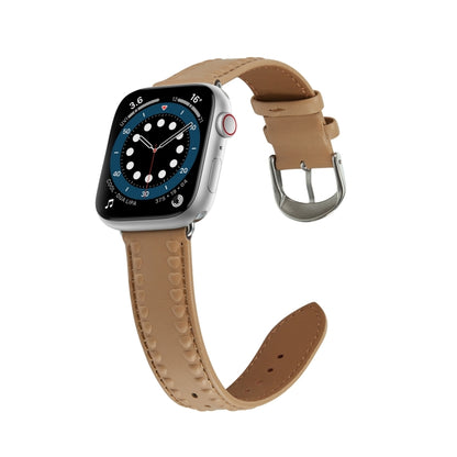 Embossed Love Genuine Leather Watch Band For Apple Watch SE 2023 40mm(Khaki) - Watch Bands by PMC Jewellery | Online Shopping South Africa | PMC Jewellery