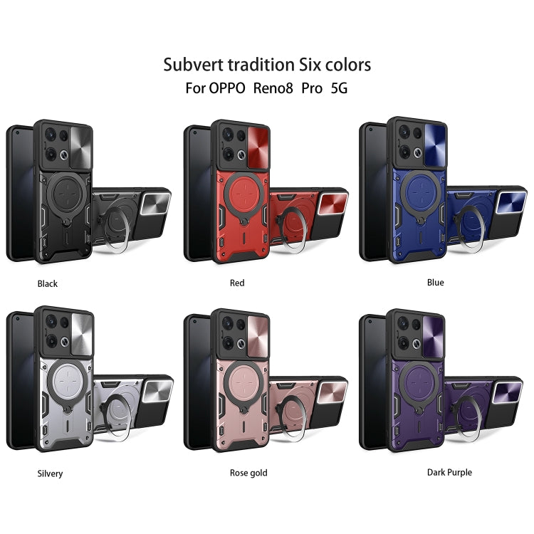 For OPPO Reno8 Pro 5G CD Texture Sliding Camshield Magnetic Holder Phone Case(Black) - OPPO Cases by PMC TechLife | Online Shopping South Africa | PMC TechLife | Buy Now Pay Later Mobicred