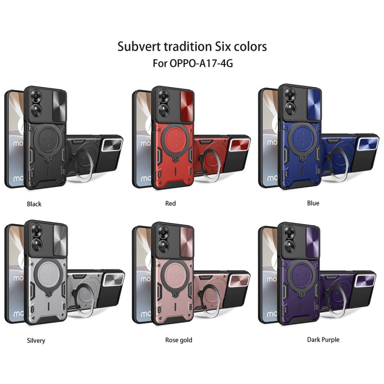 For OPPO A17 4G CD Texture Sliding Camshield Magnetic Holder Phone Case(Silver) - OPPO Cases by PMC TechLife | Online Shopping South Africa | PMC TechLife | Buy Now Pay Later Mobicred