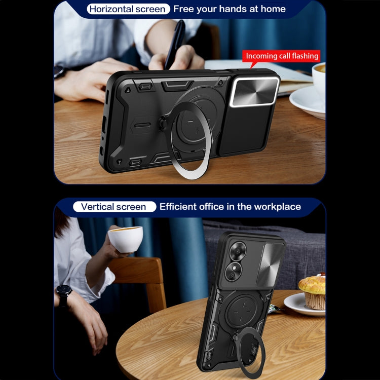 For OPPO A17 4G CD Texture Sliding Camshield Magnetic Holder Phone Case(Silver) - OPPO Cases by PMC TechLife | Online Shopping South Africa | PMC TechLife | Buy Now Pay Later Mobicred