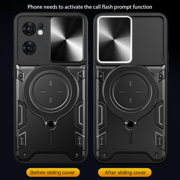 For OPPO Reno7 5G CD Texture Sliding Camshield Magnetic Holder Phone Case(Silver) - OPPO Cases by PMC TechLife | Online Shopping South Africa | PMC TechLife | Buy Now Pay Later Mobicred