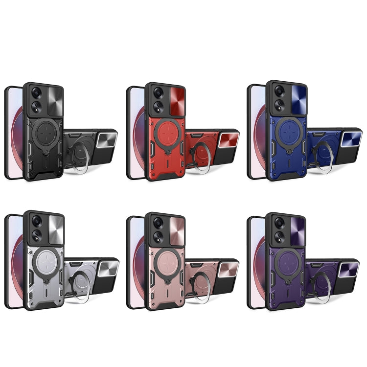 For OPPO A58 4G Global CD Texture Sliding Camshield Magnetic Holder Phone Case(Silver) - OPPO Cases by PMC TechLife | Online Shopping South Africa | PMC TechLife | Buy Now Pay Later Mobicred