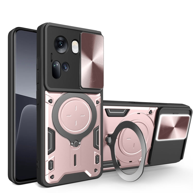For OPPO Reno11 5G Global CD Texture Sliding Camshield Magnetic Holder Phone Case(Pink) - Reno11 Cases by PMC Jewellery | Online Shopping South Africa | PMC Jewellery | Buy Now Pay Later Mobicred