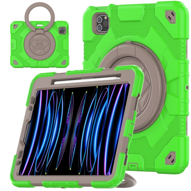 For iPad Pro 11 2022 / 2021 / 2020 Spider Rotation Handle Silicone Hybrid PC Tablet Case(Green Coffee) - iPad Pro 11 (2022/2021) Cases by PMC Jewellery | Online Shopping South Africa | PMC Jewellery | Buy Now Pay Later Mobicred