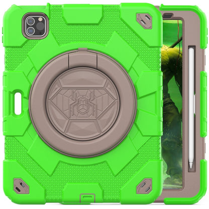 For iPad Pro 11 2022 / 2021 / 2020 Spider Rotation Handle Silicone Hybrid PC Tablet Case(Green Coffee) - iPad Pro 11 (2022/2021) Cases by PMC Jewellery | Online Shopping South Africa | PMC Jewellery | Buy Now Pay Later Mobicred