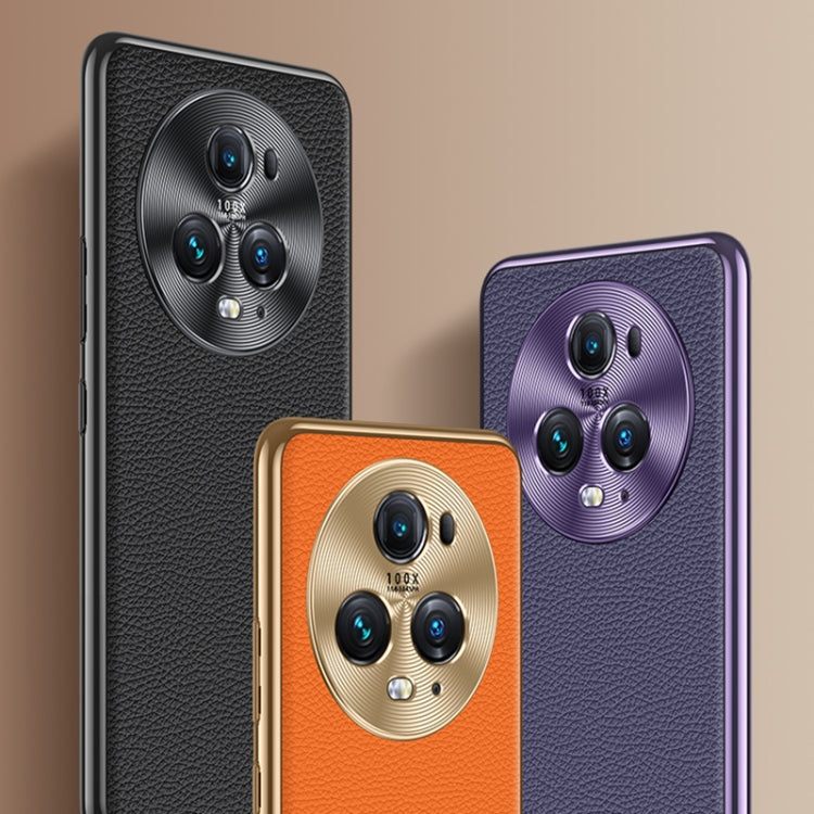 For Honor 90 Pro Litchi Texture Genuine Leather Phone Case(Orange) - Honor Cases by PMC TechLife | Online Shopping South Africa | PMC TechLife | Buy Now Pay Later Mobicred