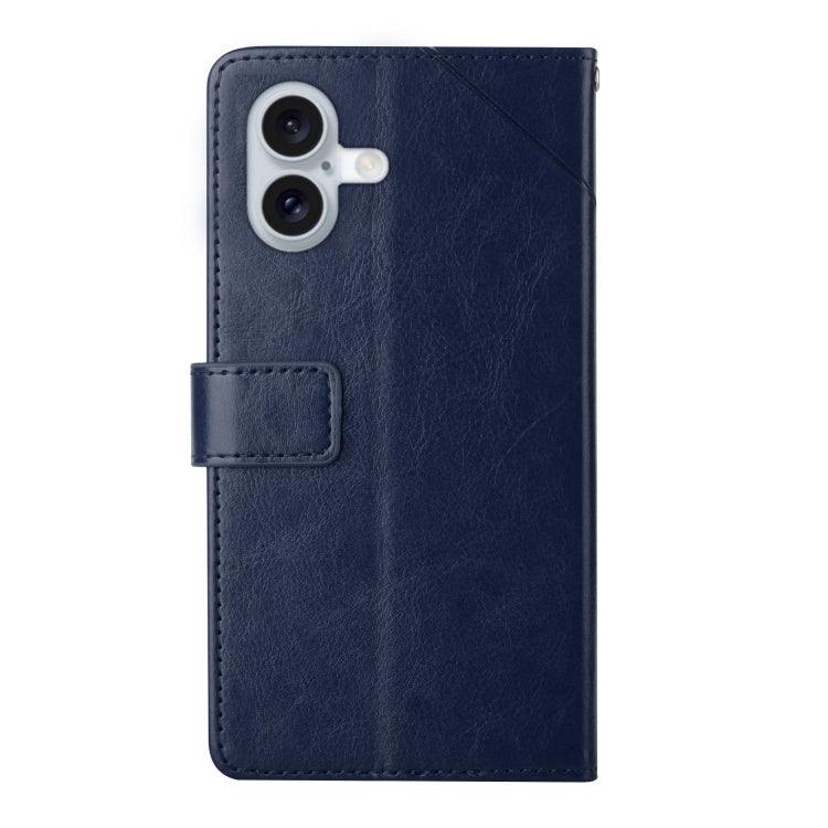 For iPhone 16 HT01 Y-shaped Pattern Flip Leather Phone Case(Blue) - iPhone 16 Cases by PMC Jewellery | Online Shopping South Africa | PMC Jewellery | Buy Now Pay Later Mobicred