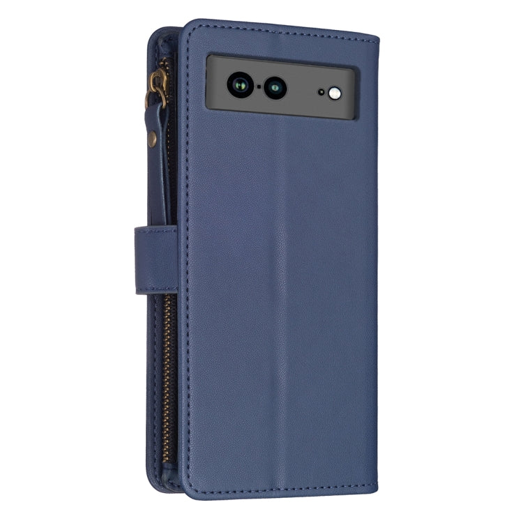 For Google Pixel 7a 9 Card Slots Zipper Wallet Leather Flip Phone Case(Blue) - Google Cases by PMC Jewellery | Online Shopping South Africa | PMC Jewellery | Buy Now Pay Later Mobicred