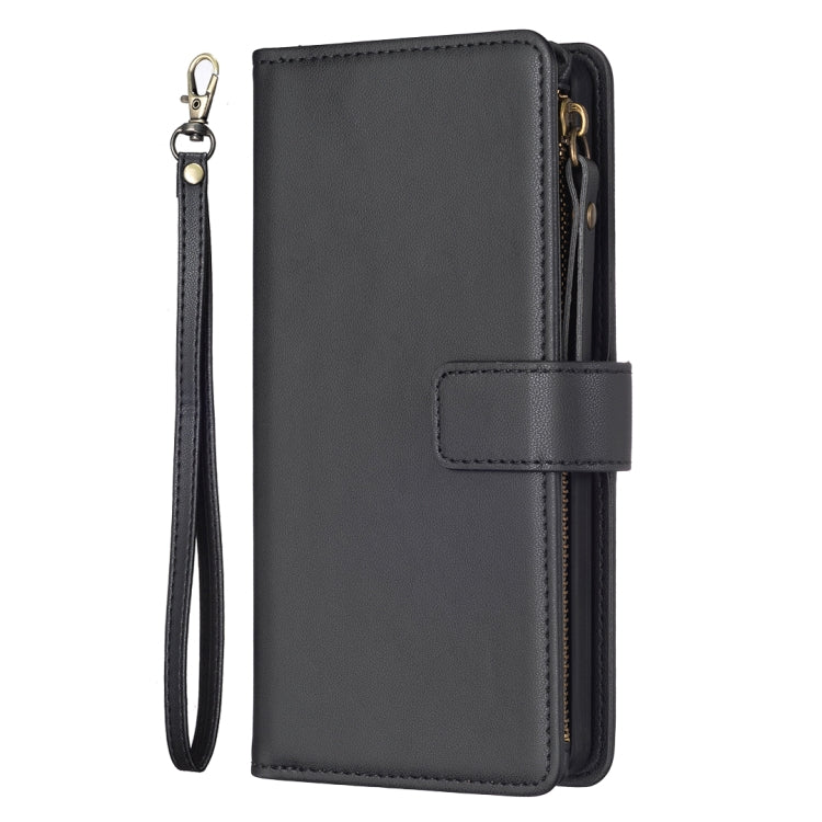 For Google Pixel 7a 9 Card Slots Zipper Wallet Leather Flip Phone Case(Black) - Google Cases by PMC Jewellery | Online Shopping South Africa | PMC Jewellery | Buy Now Pay Later Mobicred