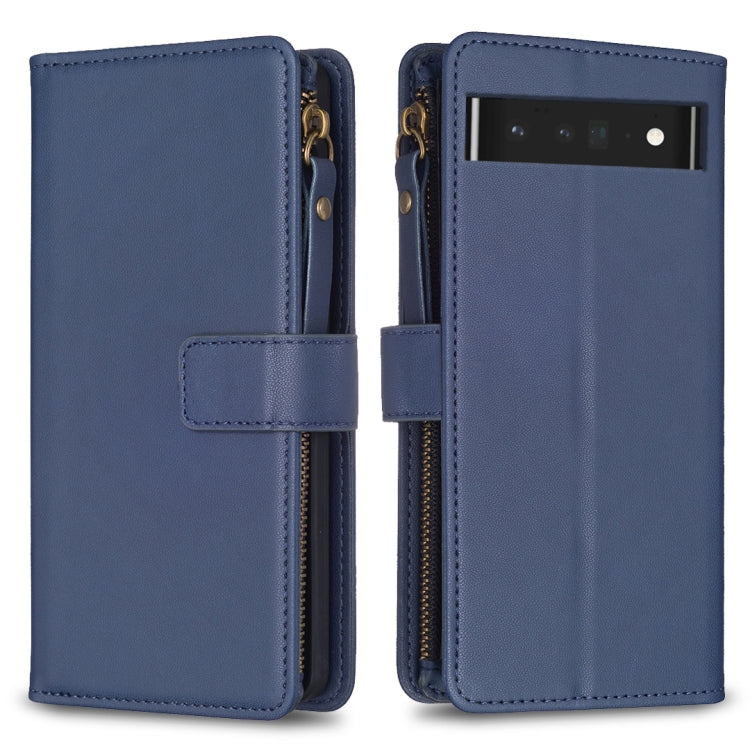 For Google Pixel 7 Pro 9 Card Slots Zipper Wallet Leather Flip Phone Case(Blue) - Google Cases by PMC Jewellery | Online Shopping South Africa | PMC Jewellery | Buy Now Pay Later Mobicred