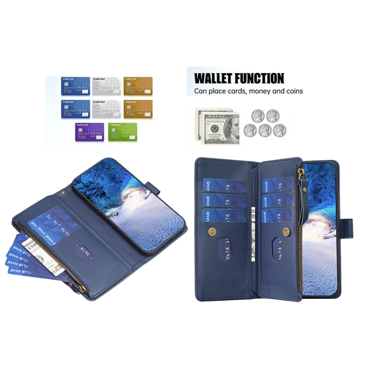 For Google Pixel 7 Pro 9 Card Slots Zipper Wallet Leather Flip Phone Case(Blue) - Google Cases by PMC TechLife | Online Shopping South Africa | PMC TechLife | Buy Now Pay Later Mobicred