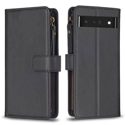 For Google Pixel 7 Pro 9 Card Slots Zipper Wallet Leather Flip Phone Case(Black) - Google Cases by PMC Jewellery | Online Shopping South Africa | PMC Jewellery | Buy Now Pay Later Mobicred