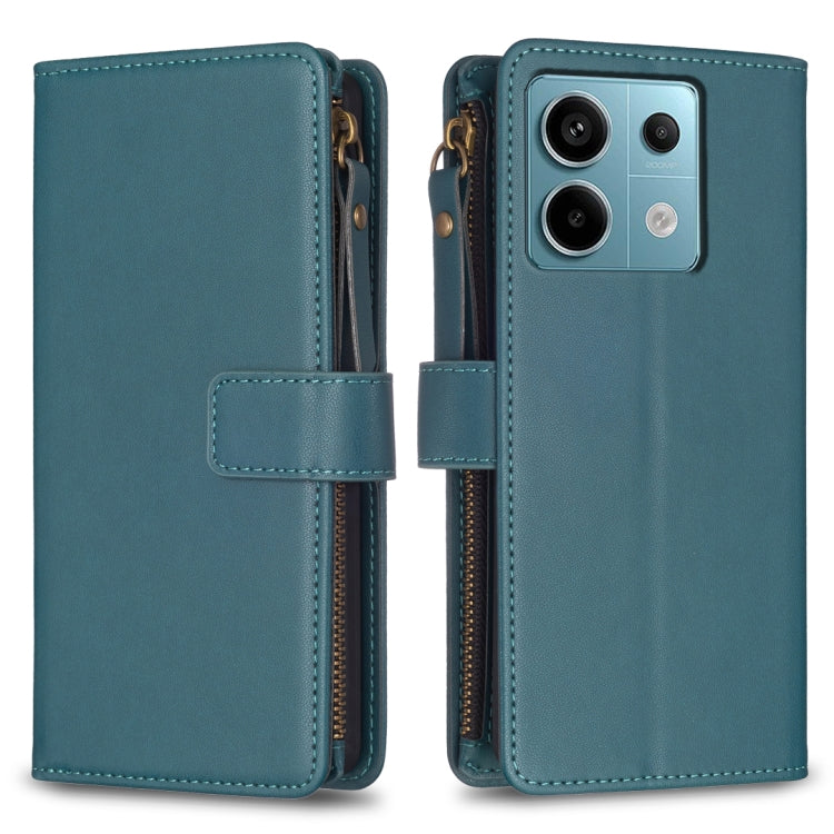 For Xiaomi Redmi Note 13 Pro 4G Global 9 Card Slots Zipper Wallet Leather Flip Phone Case(Green) - Note 13 Pro Cases by PMC Jewellery | Online Shopping South Africa | PMC Jewellery | Buy Now Pay Later Mobicred