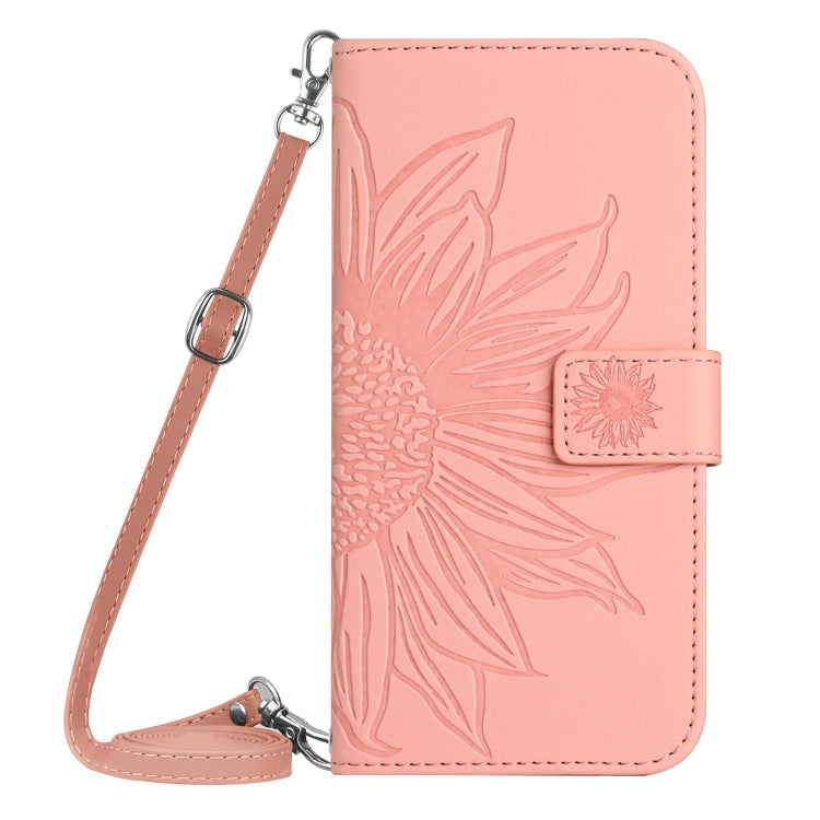 For iPhone SE 2024 Skin Feel Sun Flower Embossed Flip Leather Phone Case with Lanyard(Pink) - More iPhone Cases by PMC Jewellery | Online Shopping South Africa | PMC Jewellery | Buy Now Pay Later Mobicred