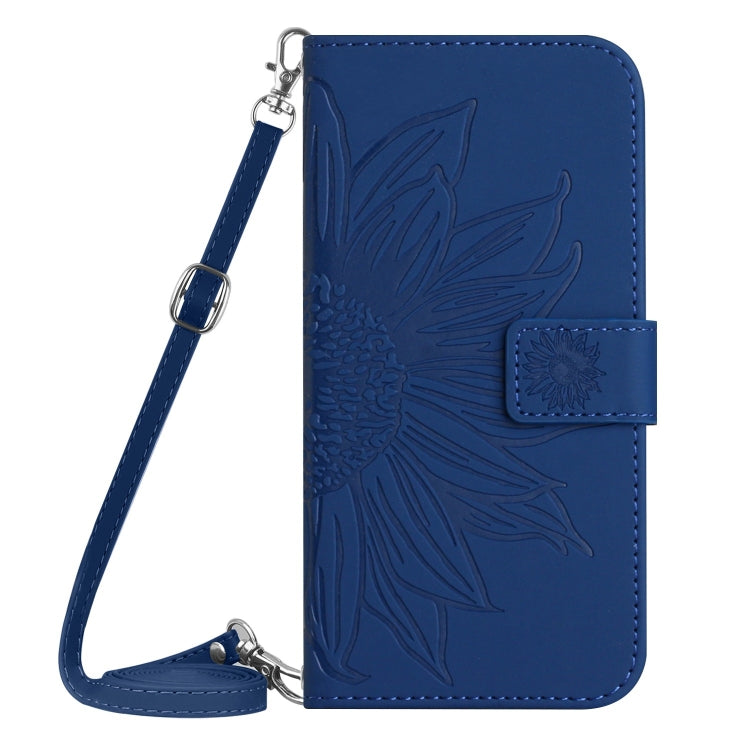 For iPhone SE 2024 Skin Feel Sun Flower Embossed Flip Leather Phone Case with Lanyard(Dark Blue) - More iPhone Cases by PMC Jewellery | Online Shopping South Africa | PMC Jewellery | Buy Now Pay Later Mobicred