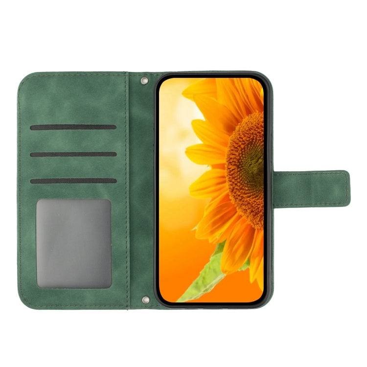 For iPhone SE 2024 Skin Feel Sun Flower Embossed Flip Leather Phone Case with Lanyard(Green) - More iPhone Cases by PMC Jewellery | Online Shopping South Africa | PMC Jewellery | Buy Now Pay Later Mobicred