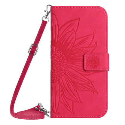 For iPhone SE 2024 Skin Feel Sun Flower Embossed Flip Leather Phone Case with Lanyard(Rose Red) - More iPhone Cases by PMC Jewellery | Online Shopping South Africa | PMC Jewellery | Buy Now Pay Later Mobicred