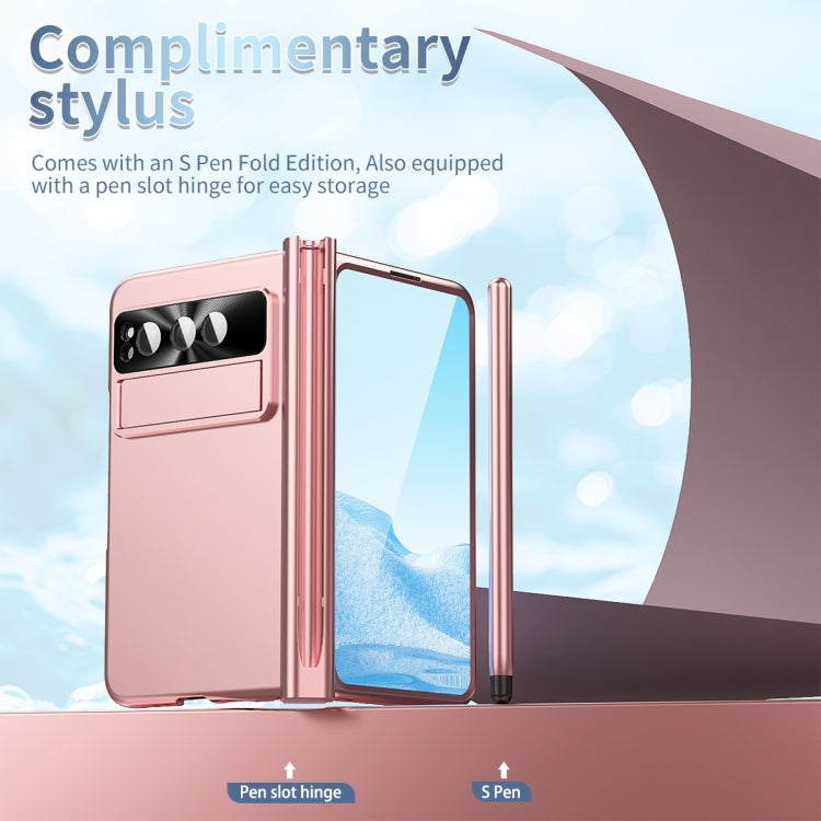 For Google Pixel Fold Integrated Electroplating Pen Slot Folding Phone Case with Stylus(Pink) - Google Cases by PMC TechLife | Online Shopping South Africa | PMC TechLife | Buy Now Pay Later Mobicred