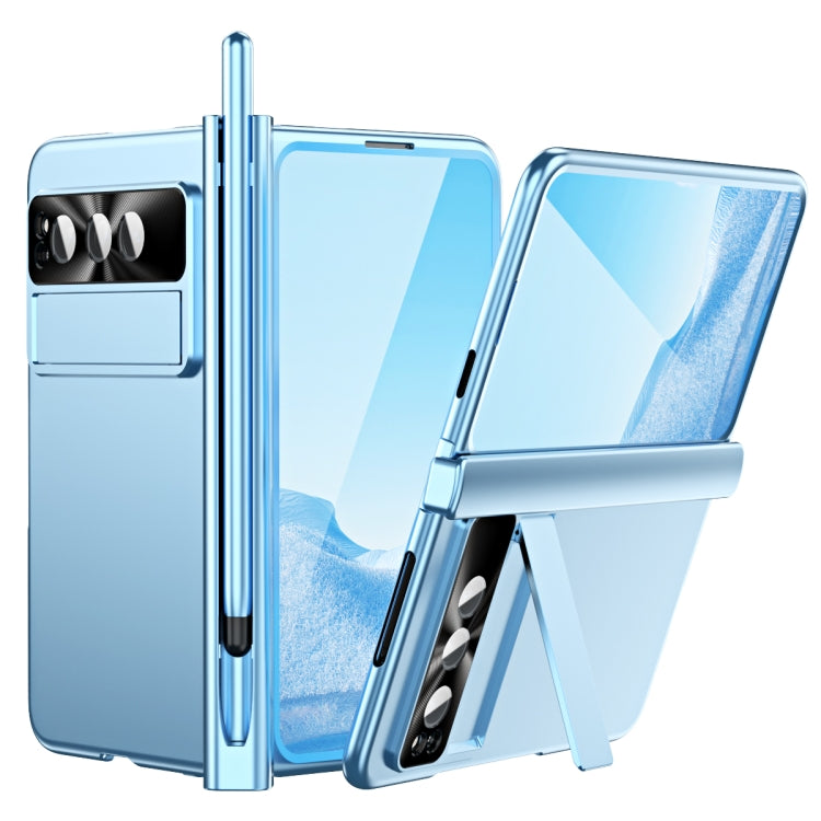 For Google Pixel Fold Integrated Electroplating Pen Slot Double Hinge Folding Phone Case with Stylus(Blue) - Google Cases by PMC TechLife | Online Shopping South Africa | PMC TechLife | Buy Now Pay Later Mobicred