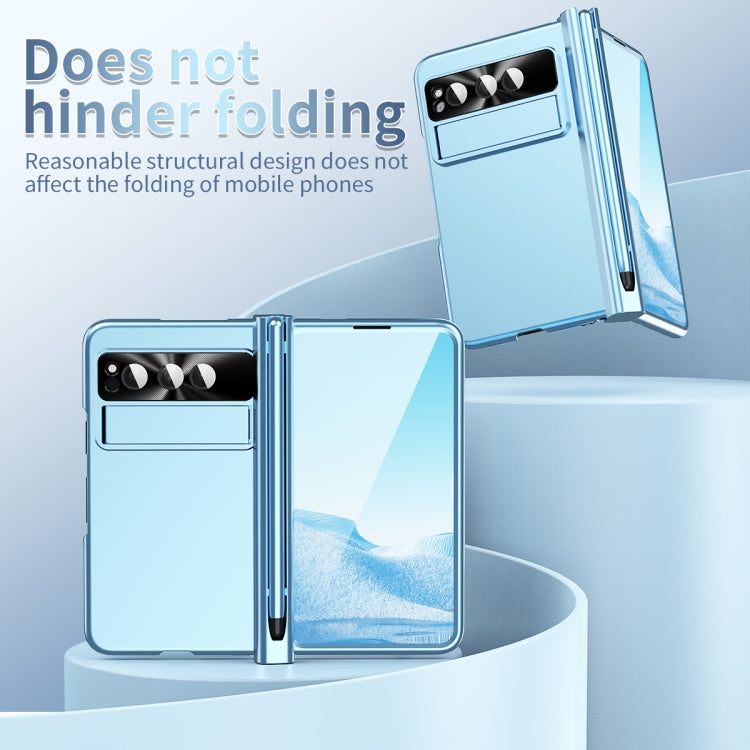 For Google Pixel Fold Integrated Electroplating Pen Slot Double Hinge Folding Phone Case with Stylus(Blue) - Google Cases by PMC TechLife | Online Shopping South Africa | PMC TechLife | Buy Now Pay Later Mobicred