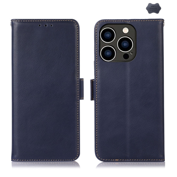 For iPhone 16 Pro Crazy Horse Top Layer Cowhide Leather Phone Case(Blue) - free shipping - PMC TechLife - Order now!