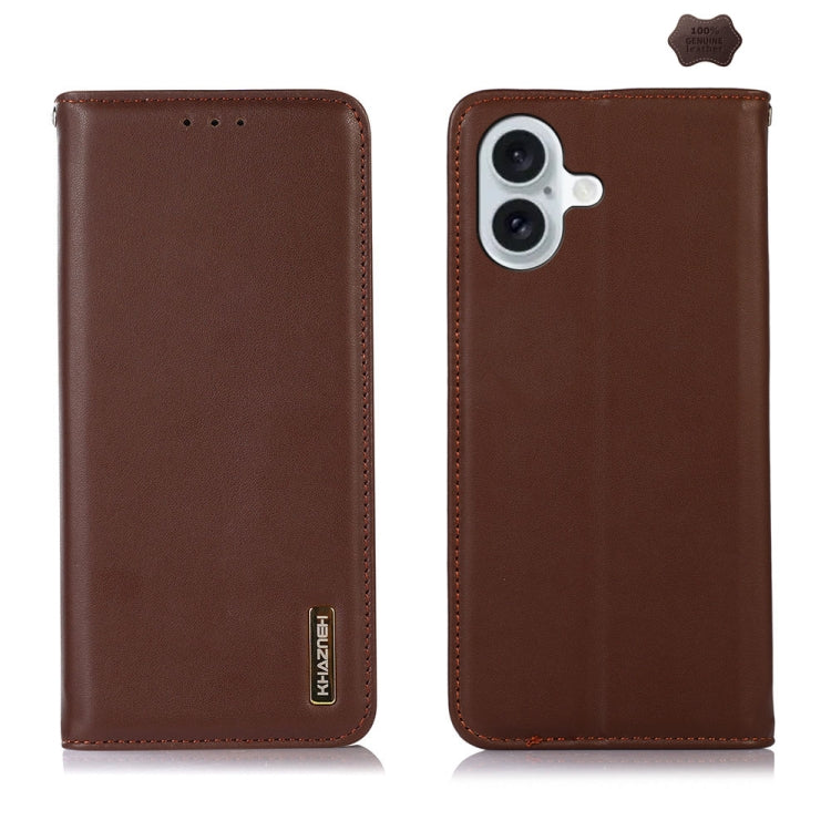 For iPhone 16 KHAZNEH Nappa Top Layer Cowhide Leather Phone Case(Brown) - iPhone 16 Cases by PMC TechLife | Online Shopping South Africa | PMC TechLife | Buy Now Pay Later Mobicred